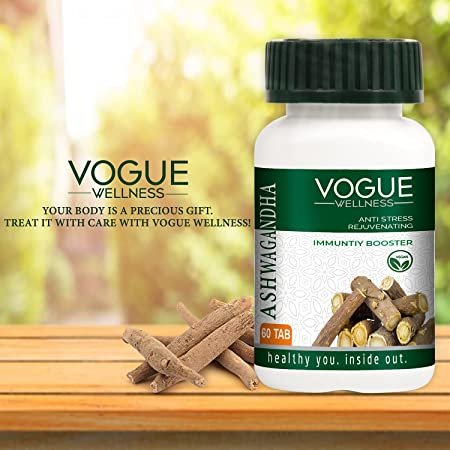 Vogue Wellness Ashwagandha Tablets | Withania Somnifera Root Extract | Ayurvedic Herbal Supplement for Stress Management, Energy, Stamina, Strength & Overall Wellness | 60 Vegetarian Tablets