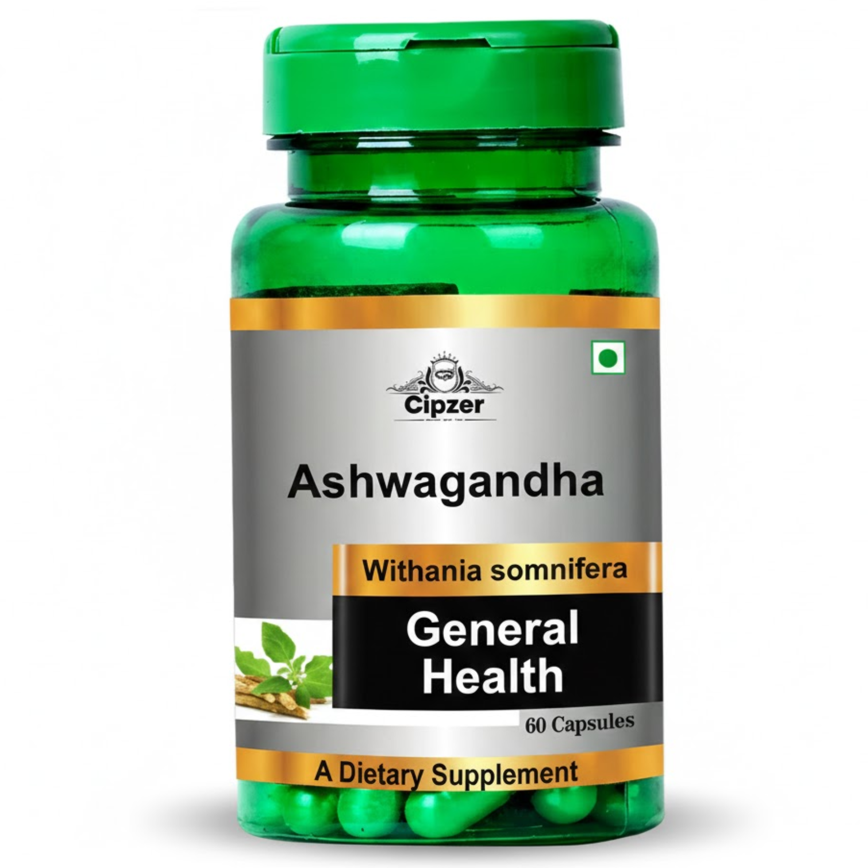 Cipzer Ashwagandha Capsule | Boost Energy & Promotes Brain Health | Reduce Anxiety & Stress - 60 Capsules