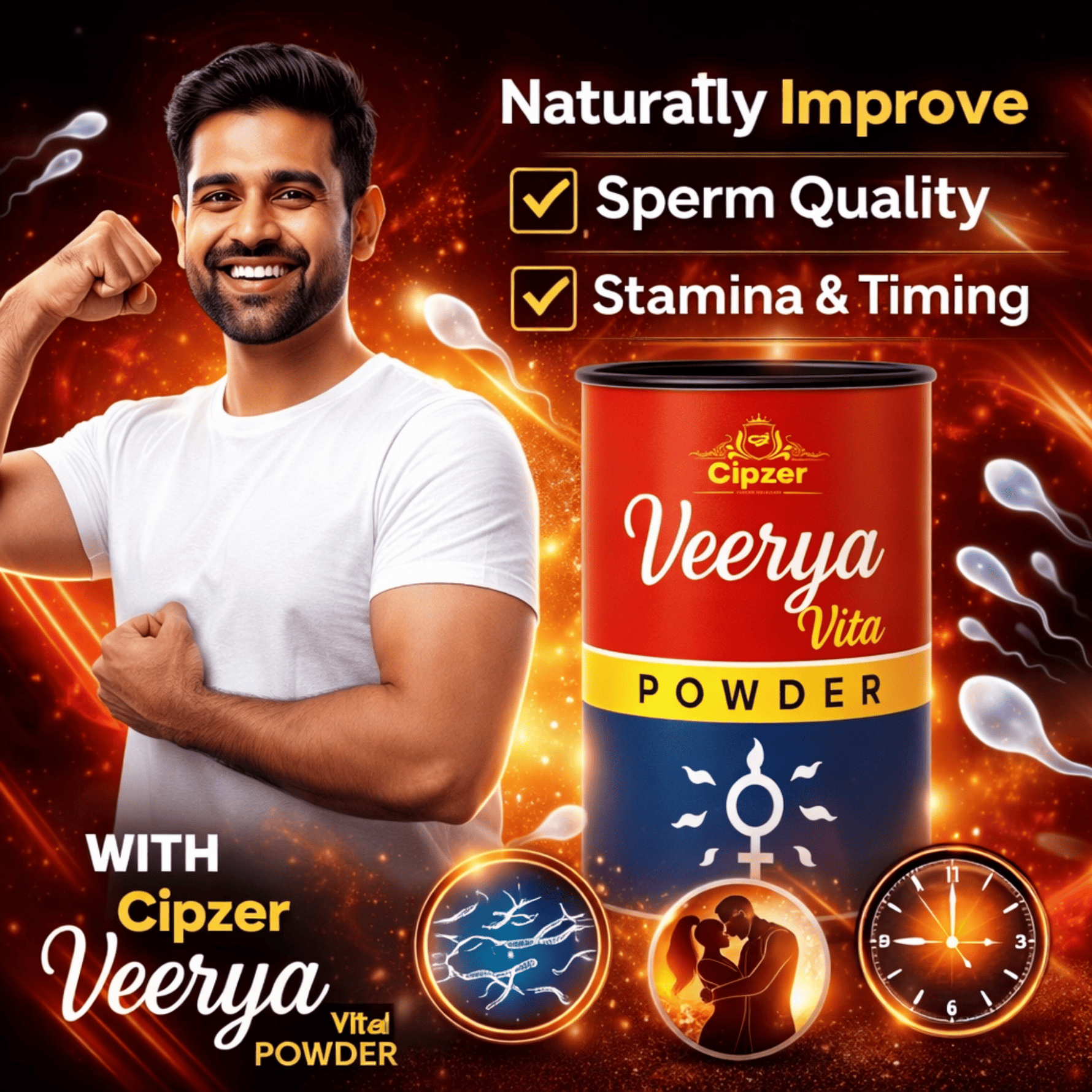 Cipzer Veerya Vita Powder - 100g | Stamina Booster, Sperm Quality & Quantity, Male Vitality Support