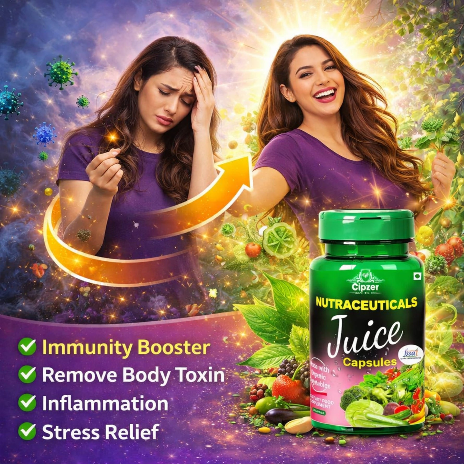 Cipzer Nutraceuticals Juice Capsules - Immunity, Energy & Health Support (60 Capsules)
