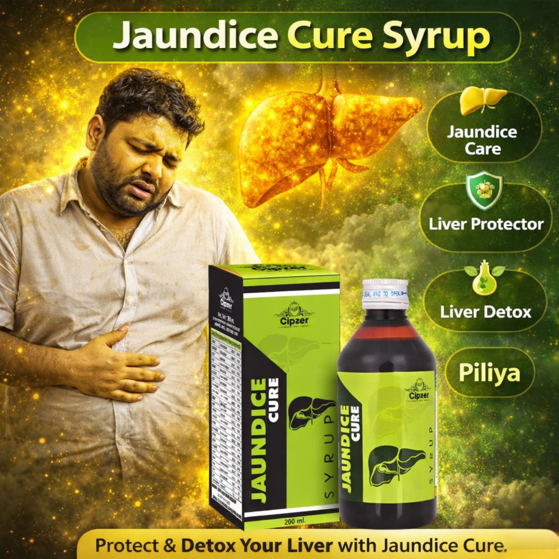 Cipzer Jaundice Cure Syrup - 200ml | Herbal Liver Tonic for Jaundice, Detox & Healthy Liver Function