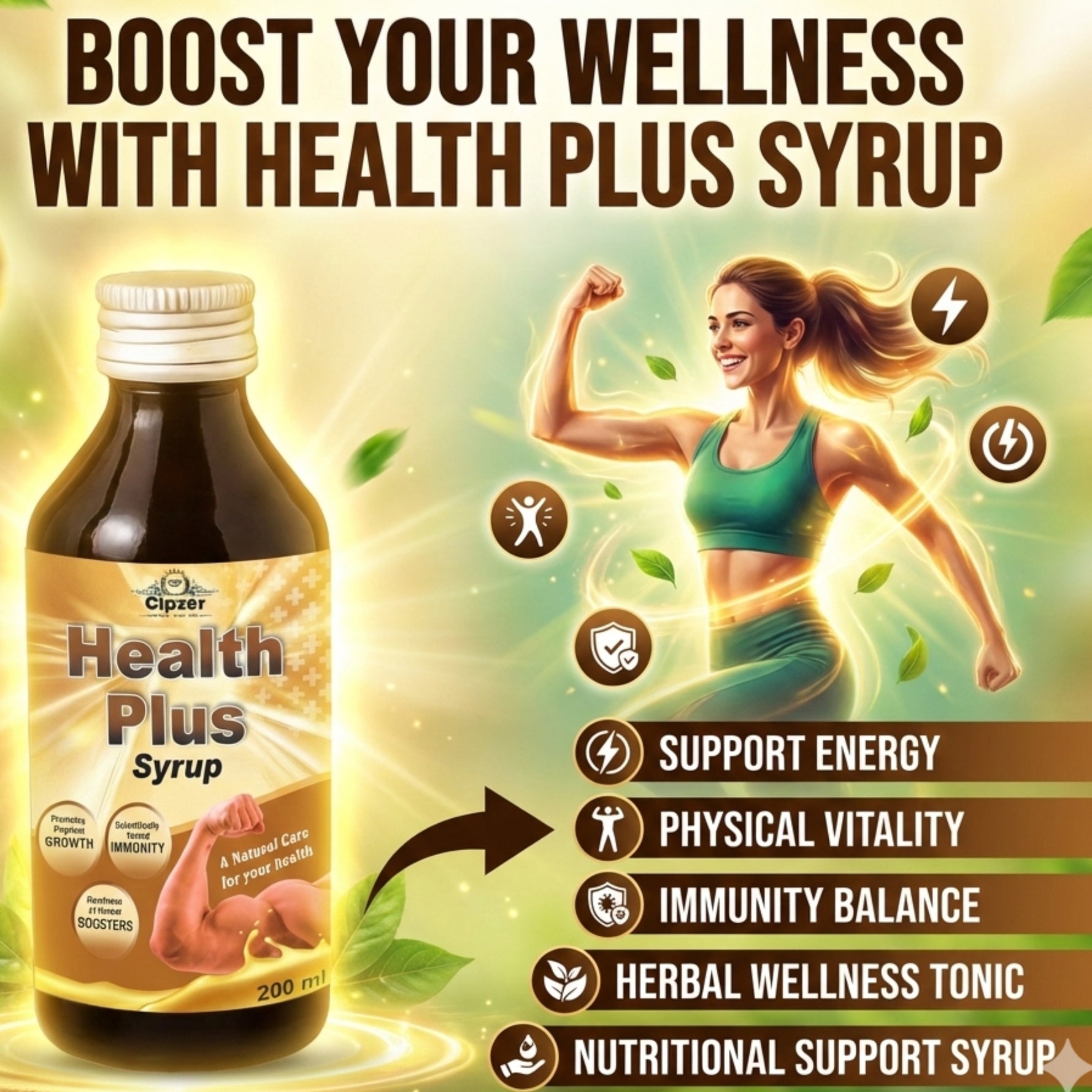 Cipzer Health Plus Syrup - 200ml | Herbal Energy, Immunity, Appetite & Overall Health Tonic