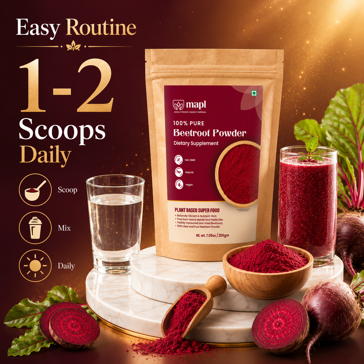 MAPL Beetroot Powder 200g | Natural Superfood Powder | Energy, Stamina & Blood Circulation Support