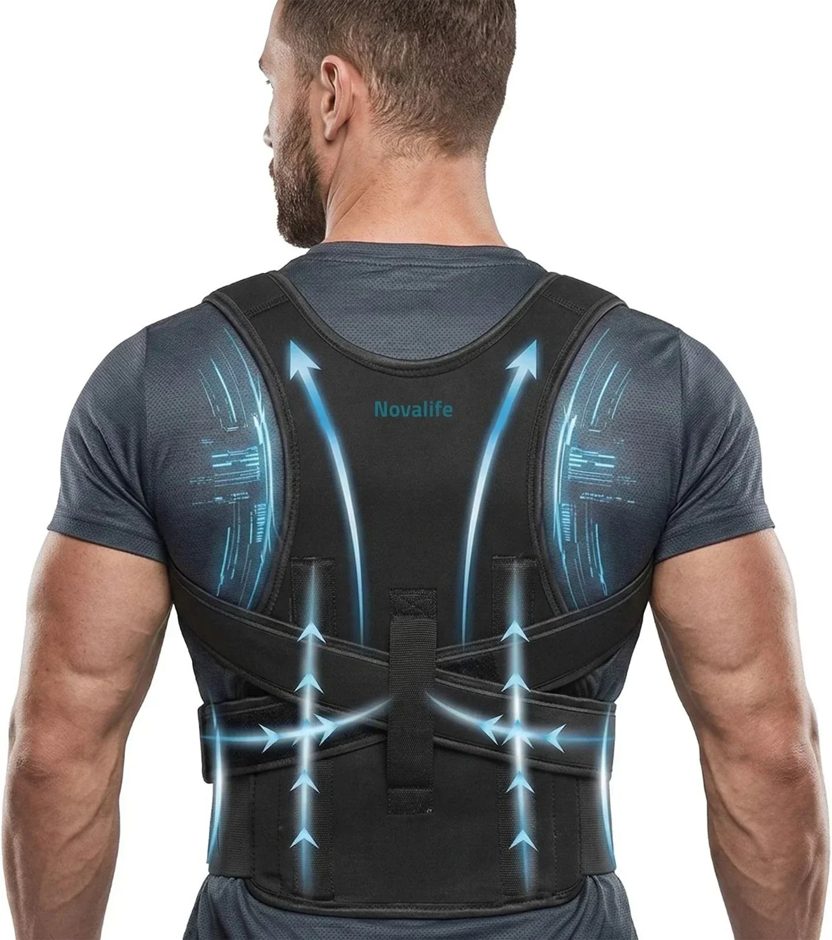 Novalife Posture Corrector for Men & Women Adjustable Back Support Belt Posture Corrector (Black)