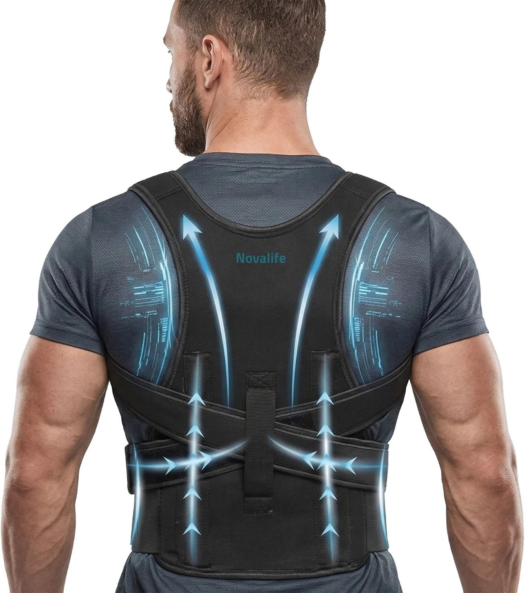 Novalife Posture Corrector for Men & Women Adjustable Back Support Belt Posture Corrector (Black)