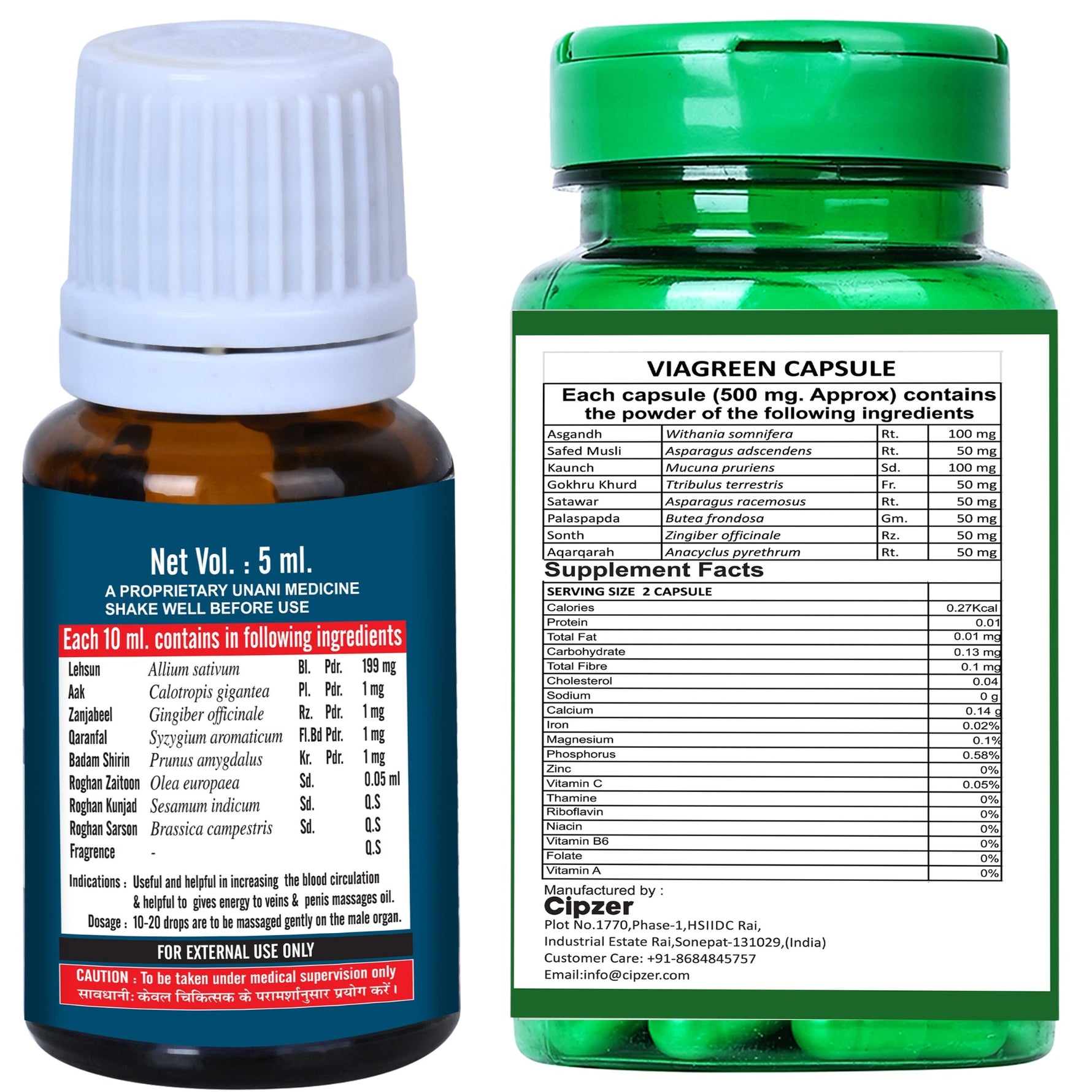 Cipzer Viagreen 60 Capsules + Viagra Tila 5 ML Combo | Powerful Stamina, Energy & Performance Booster | Long-Lasting Vitality & Men Wellness Support