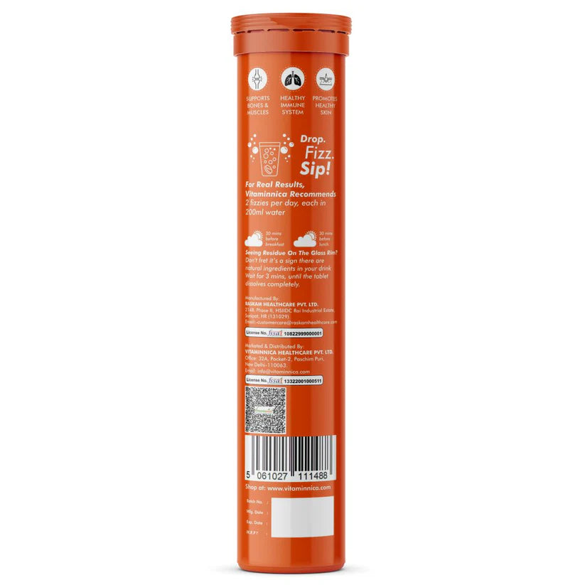 Vitaminnica Vitamin C + Zinc + D3 Effervescent Tablets - Orange Immune Support, 20 Count