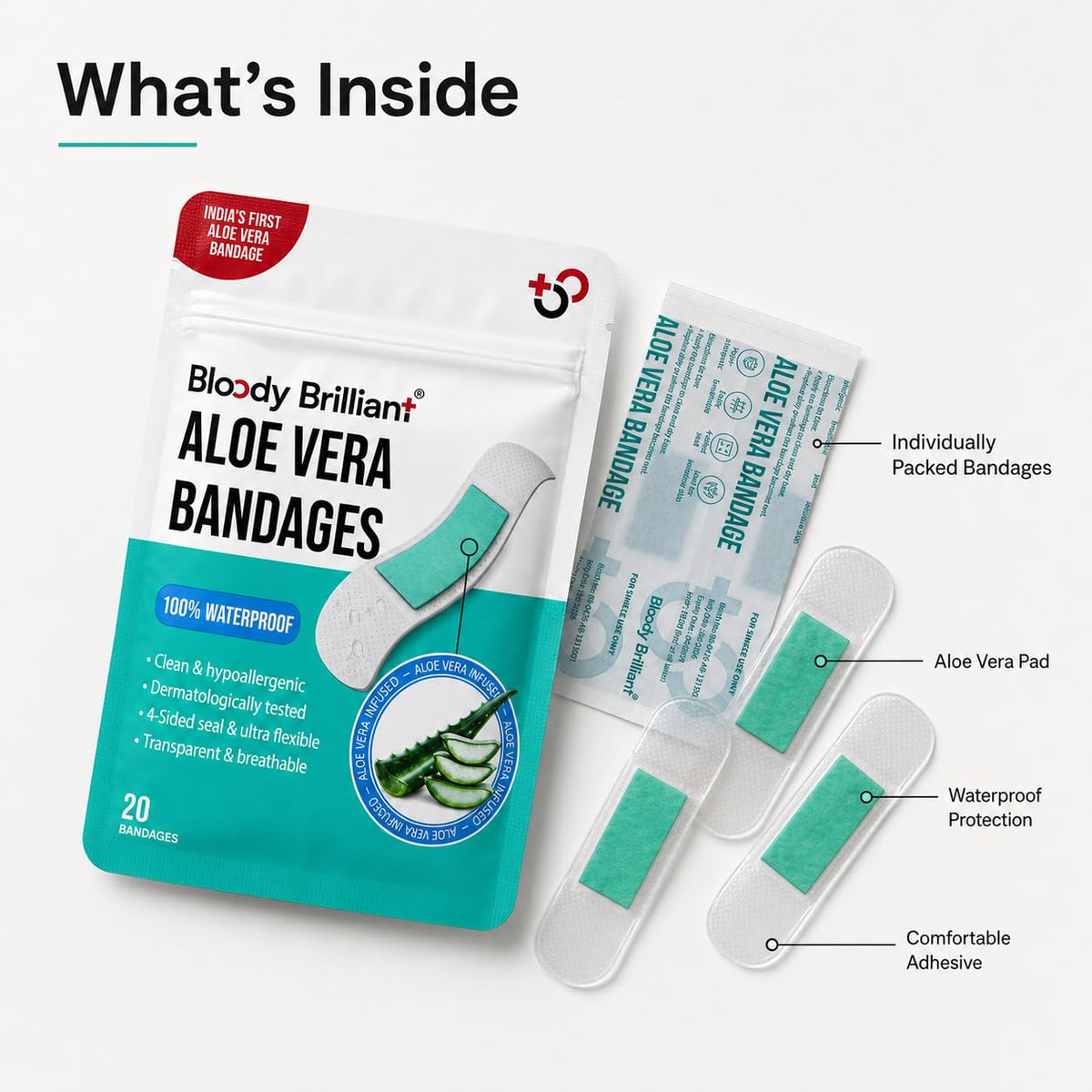 Bloody Brilliant Aloe Vera Bandages 72x19 mm, Pack of 20