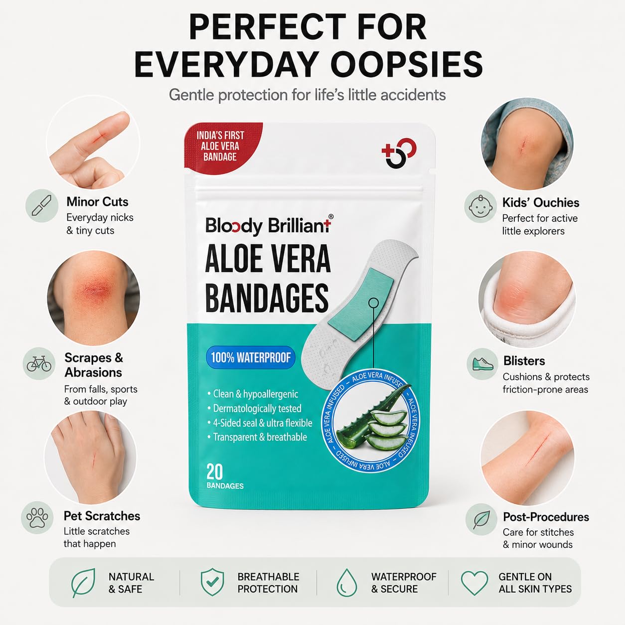 Bloody Brilliant Aloe Vera Bandages 72x19 mm, Pack of 20