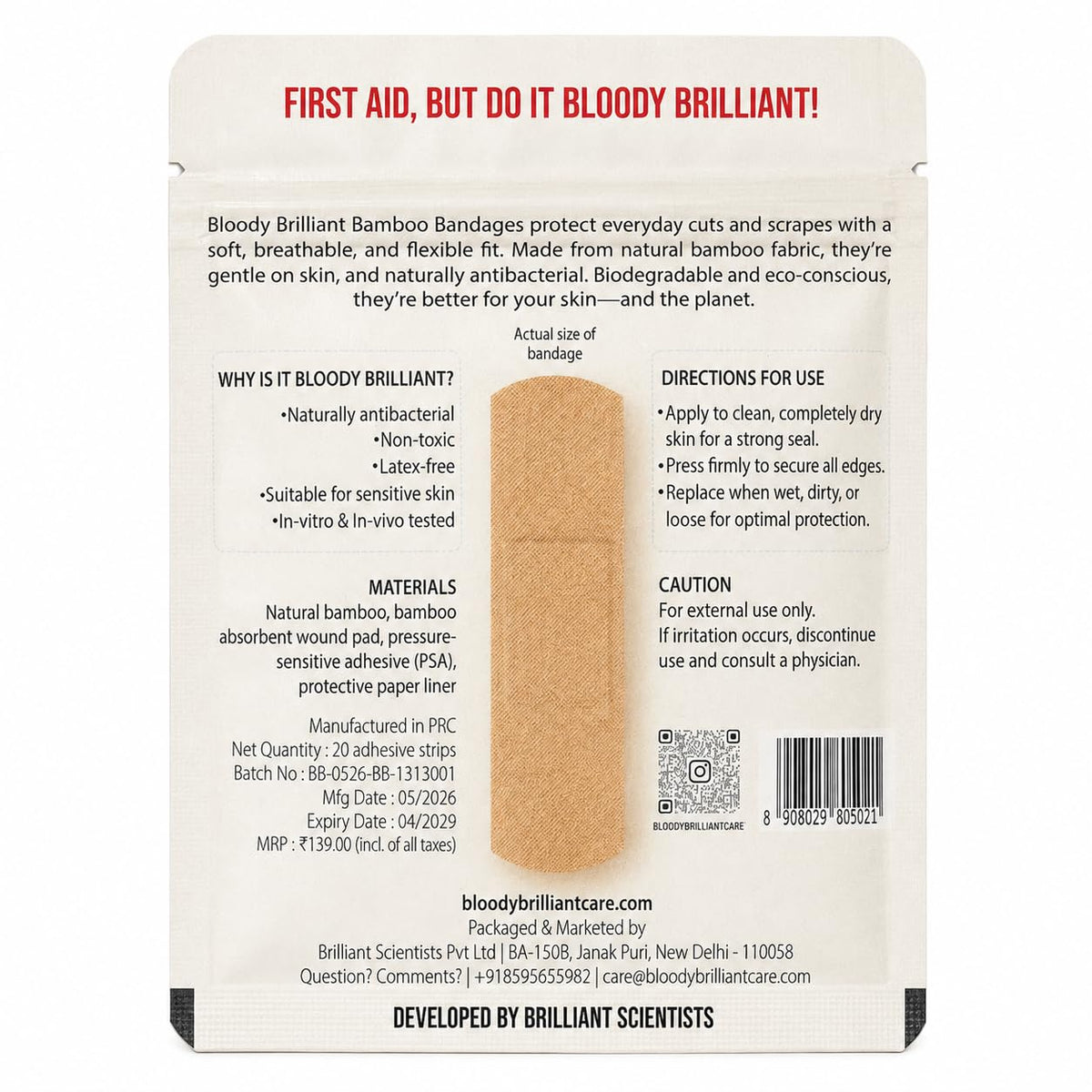 Bloody Brilliant Bamboo Bandages, 100% Natural Fiber, 20 Strips
