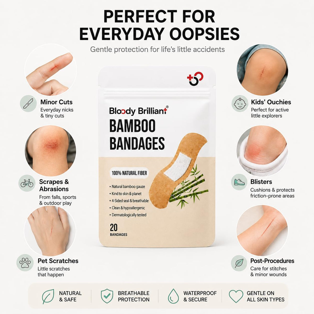Bloody Brilliant Bamboo Bandages, 100% Natural Fiber, 20 Strips