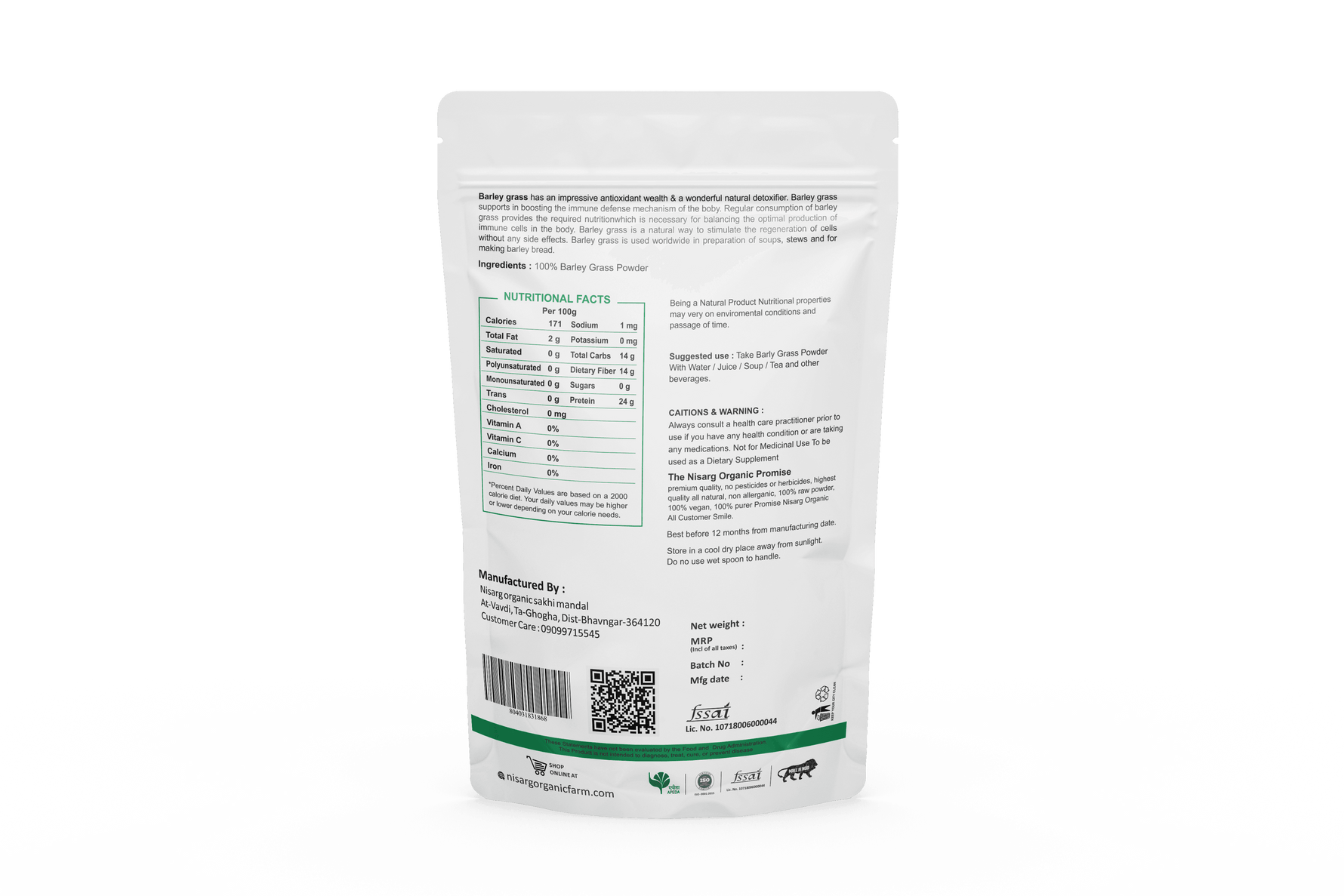Nisarg Organic Farm Barley Grass Powder