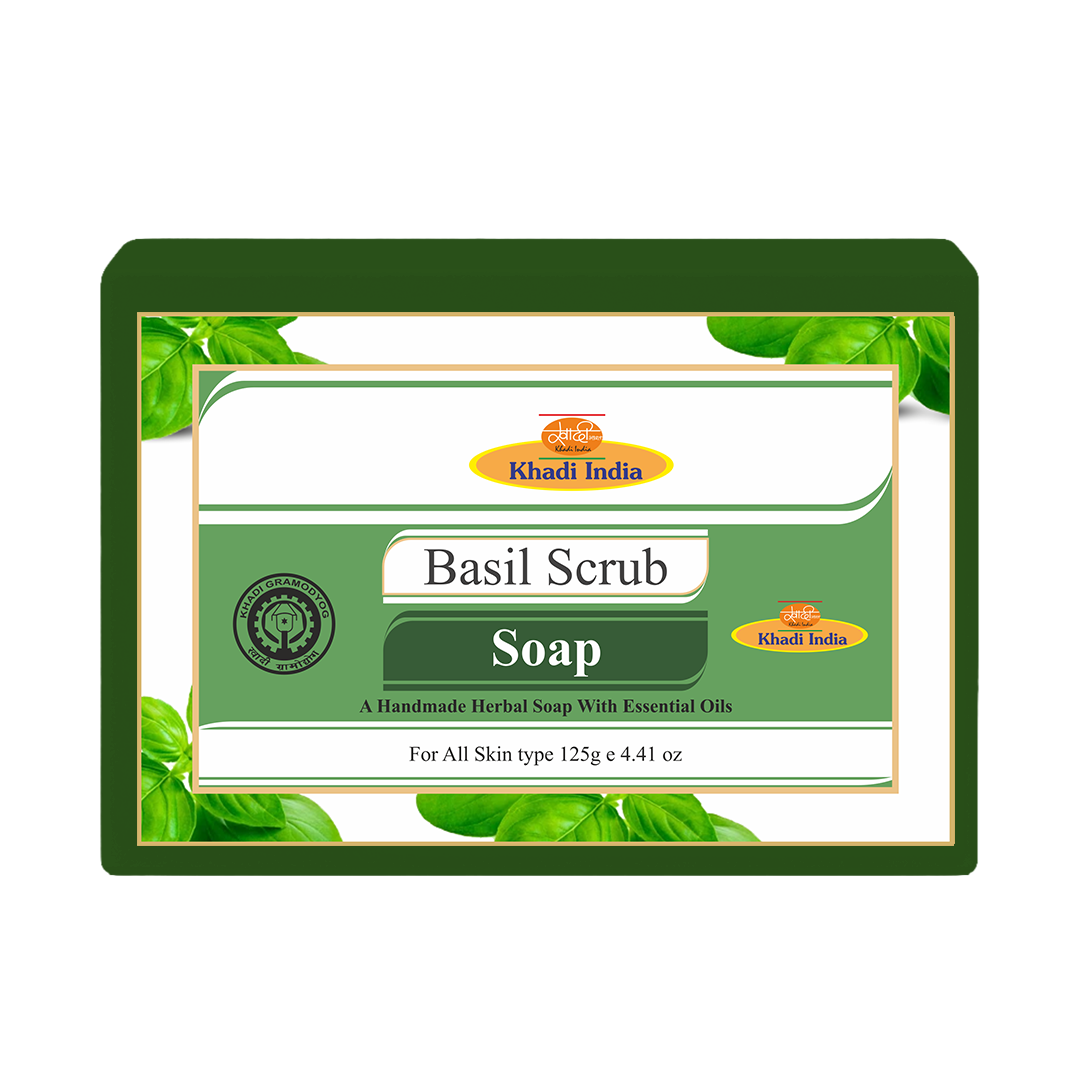 Khadi Care Herbal Basil Scrub Soap for Deep Cleansing & Exfoliation - 125g
