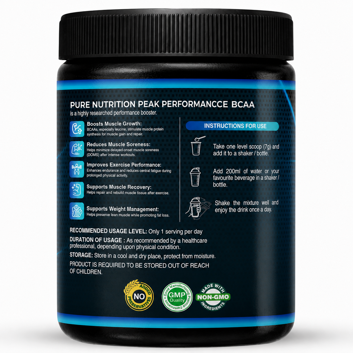 Pure Nutrition BCAA 2:1:1 (250g) | Unflavored Branched Chain Amino Acids with L-Leucine, L-Isoleucine & L-Valine | Sugar-Free Amino Acid Supplement | 35 Servings | Muscle Growth & Workout Recovery