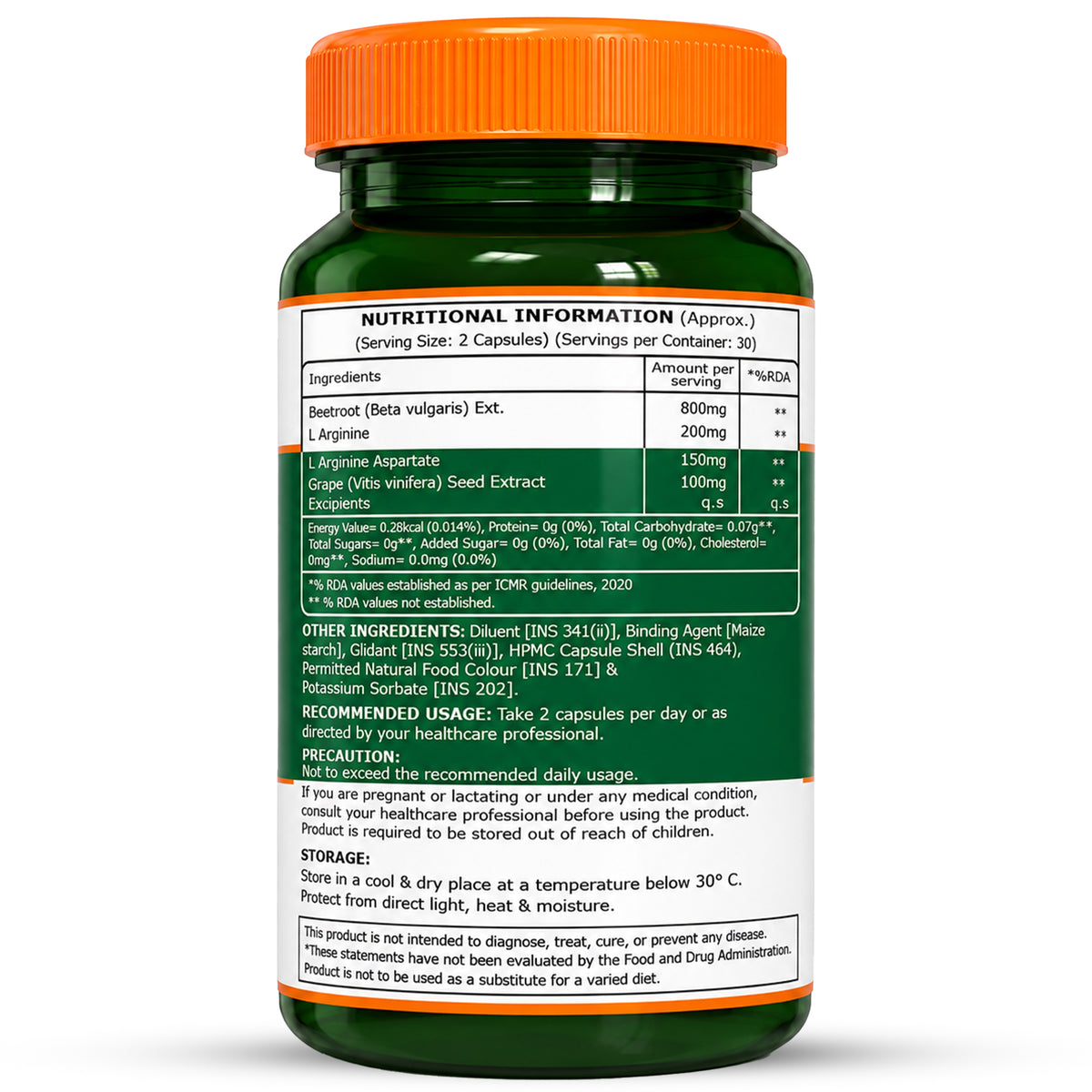 Pure Nutrition Beetroot 10:1 Extract + L-Arginine | 1250mg | 60 Veg Capsules