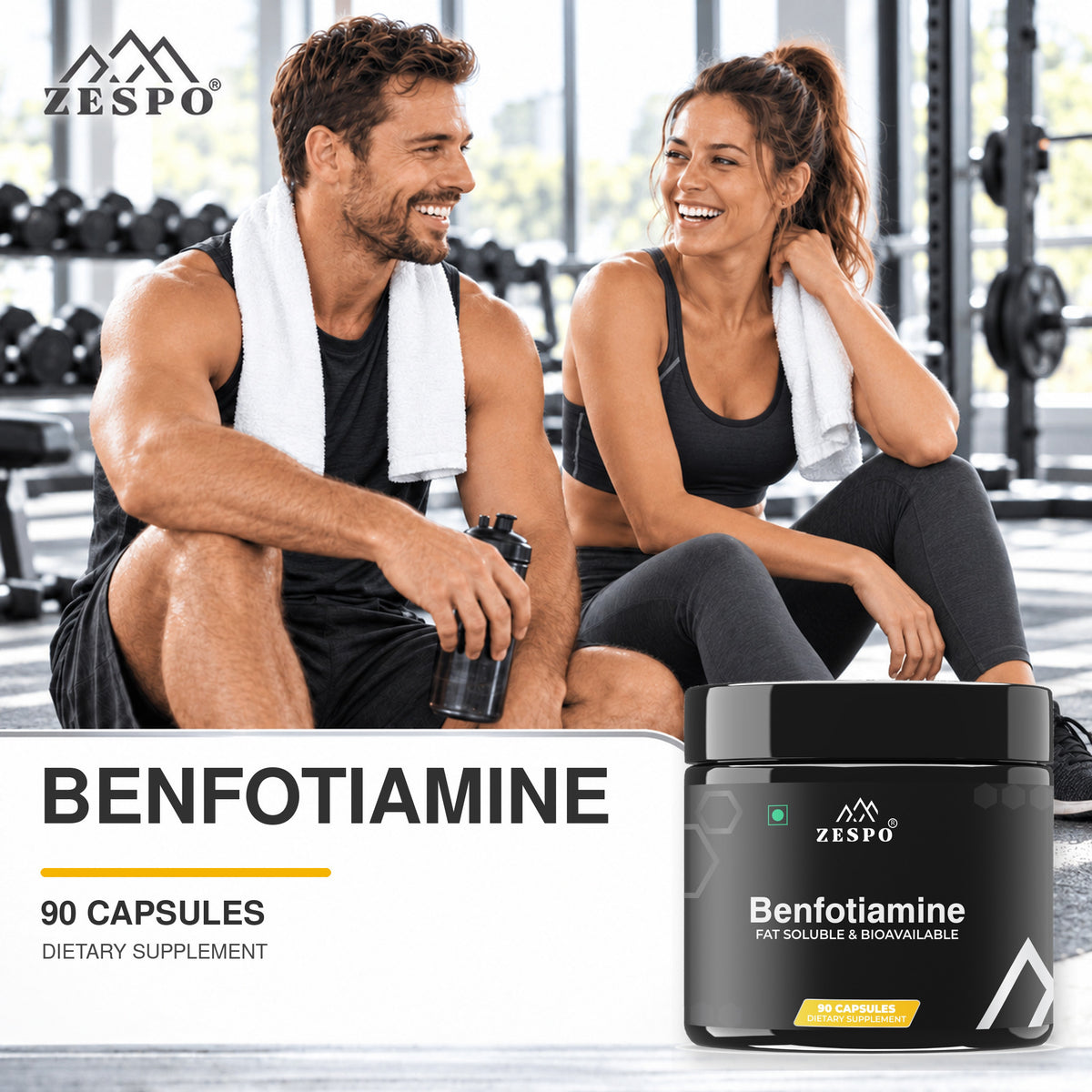 Zespo Benfotiamine 300 mg with Alpha Lipoic Acid & L-Leucine – Fat-Soluble Vitamin B1 for Nerve Health, Energy & Antioxidant Support – 90 Veg Capsules