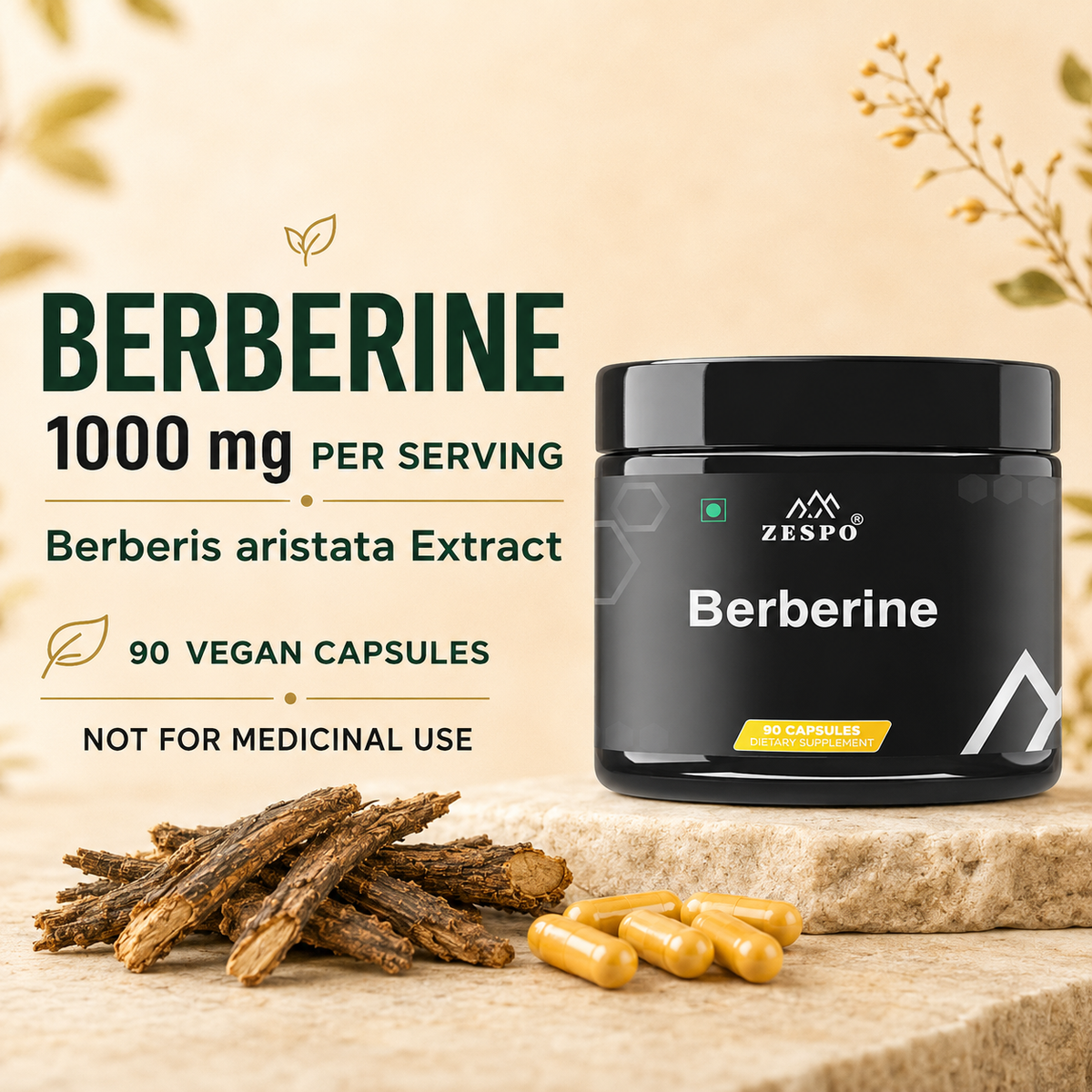 Berberine Supplement 1000mg – 90 Vegan Capsules