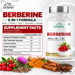 Zespo Berberine Complex 1,200 mg | Berberine HCl with Milk Thistle, Turmeric, Ceylon Cinnamon & Black Pepper | Metabolic & Gut Support | 120 Veg Capsules