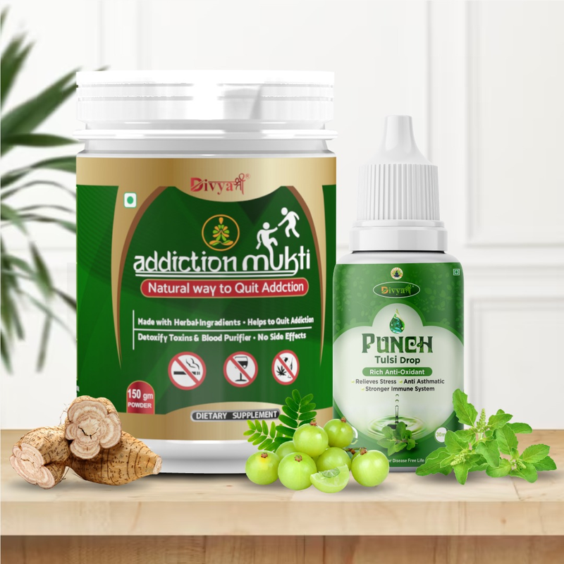 Divya Shree Addiction Mukti & Punch Tulsi Drop Kit - Natural Remedy for Alcohol & Smoking De Addiction
