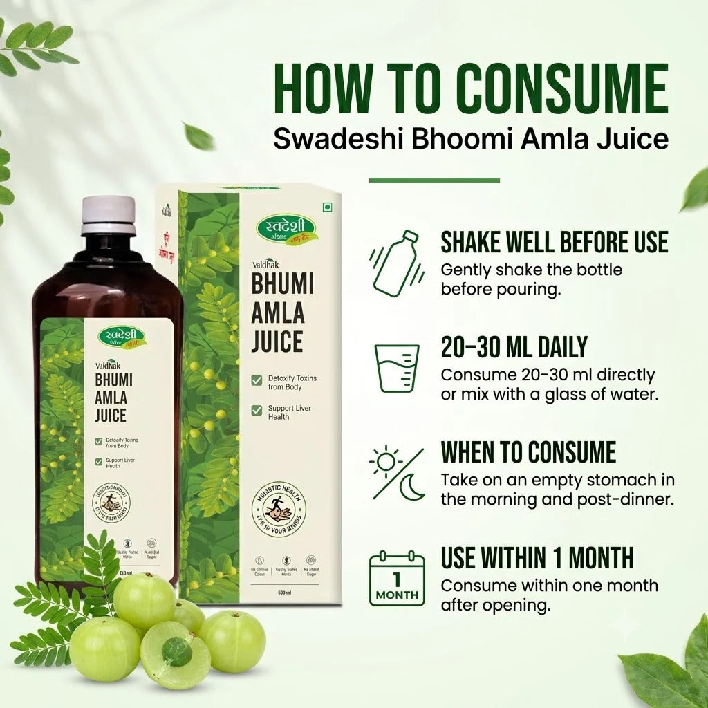 Swadeshi Haridwar Ayurved Bhumi Amla Juice 500 ml for Liver health Support, Body Detox & Daily Wellness.