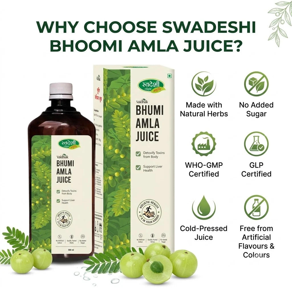 Swadeshi Haridwar Ayurved Bhumi Amla Juice 500 ml for Liver health Support, Body Detox & Daily Wellness.
