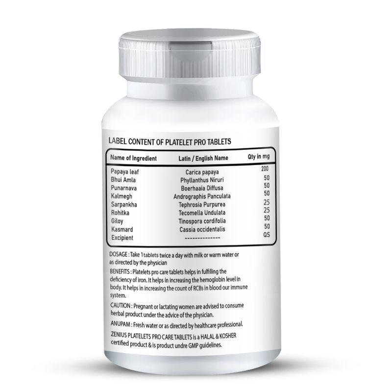 Zenius Platelet Pro Tablet - Platelet Medicine for Increasing Blood Platelets - 60 Tablets