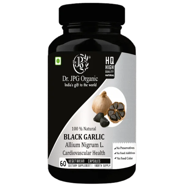 DR. JPG Organic Black Garlic Capsules (500mg, 60 Veg Capsules) | For Heart Health & Blood Sugar Regulation | 100% Certified Organic