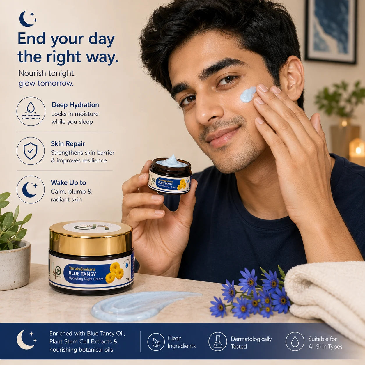 YamakaSnehana BLUE TANSY CENTELLA HYDRATING NIGHT CREAM  15g