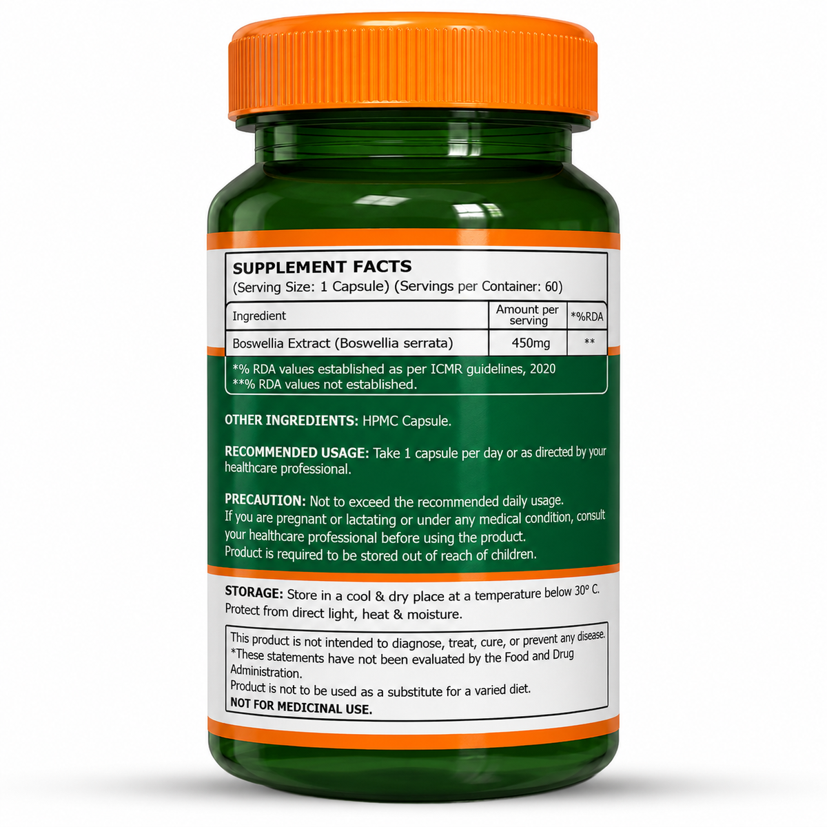 Pure Nutrition Boswellia Serrata Capsules - 450mg –  60 Veg Capsules - Supports Joint & Bone Health, Reduces Inflammation & Stiffness | Boosts Immunity & Skin Health | Natural Ayurvedic Herb for Mobility & Flexibility | For Men & Women
