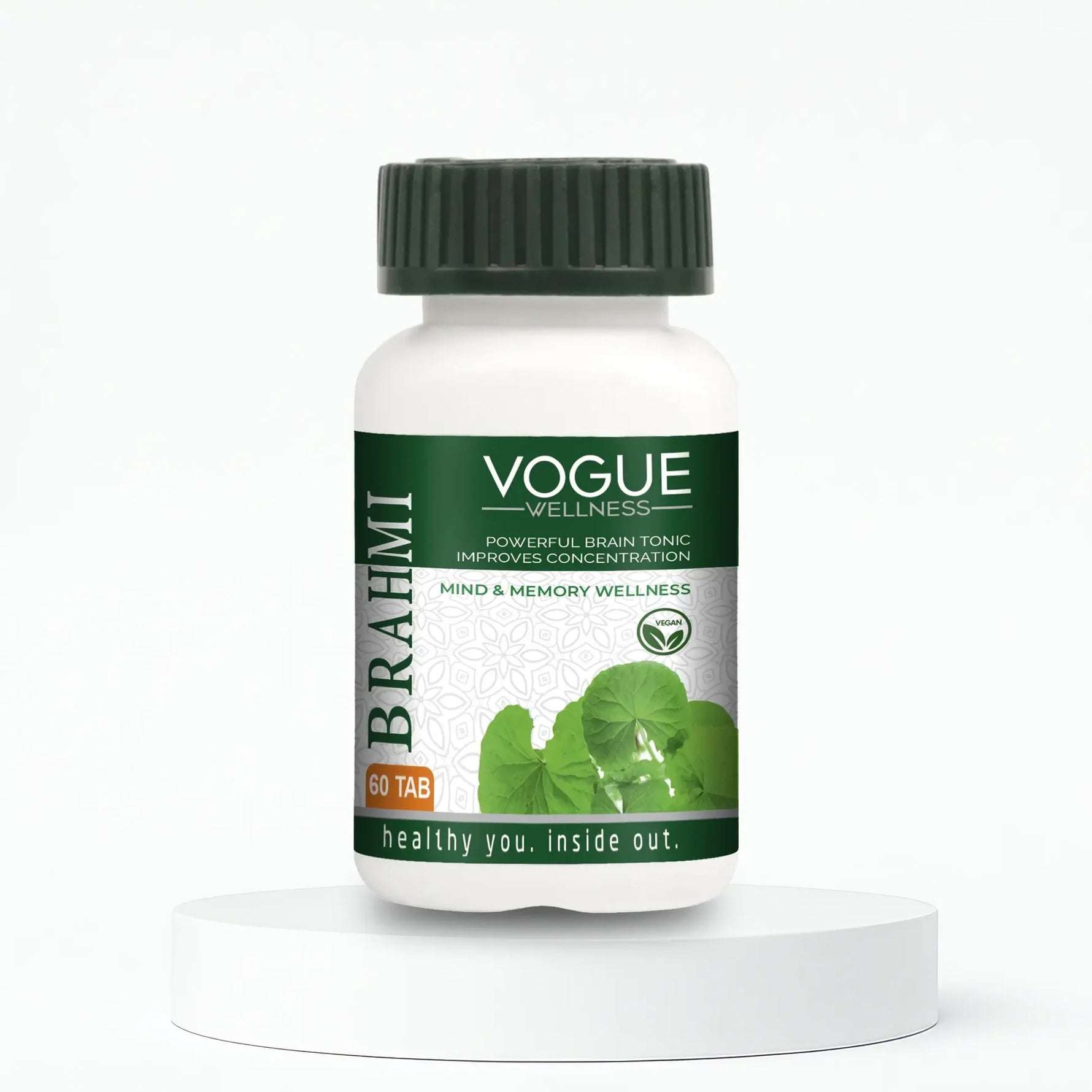 Vogue Wellness Brahmi Tablets | Bacopa Monnieri Extract | Ayurvedic Herbal Supplement for Memory, Focus, Concentration, Mental Performance & Overall Brain Wellness | 60 Vegetarian Tablets