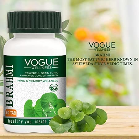 Vogue Wellness Brahmi Tablets | Bacopa Monnieri Extract | Ayurvedic Herbal Supplement for Memory, Focus, Concentration, Mental Performance & Overall Brain Wellness | 60 Vegetarian Tablets