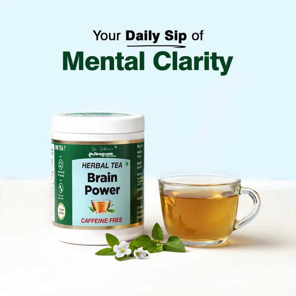 Arogyam Herbal Brain Power Tea for Stress – Caffeine-Free Herbal Tea for Relaxation, Focus & Mental Wellness Support