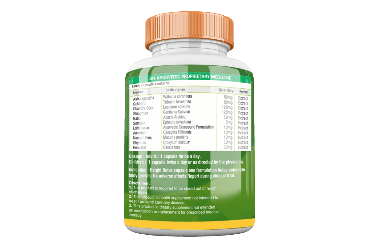 Divya Shree Height Detox Capsule | Height Enhancer Medicine | Height Capsule for All Age Group | Bone Growth - 60 Capsule Jeevan Care Ayurveda