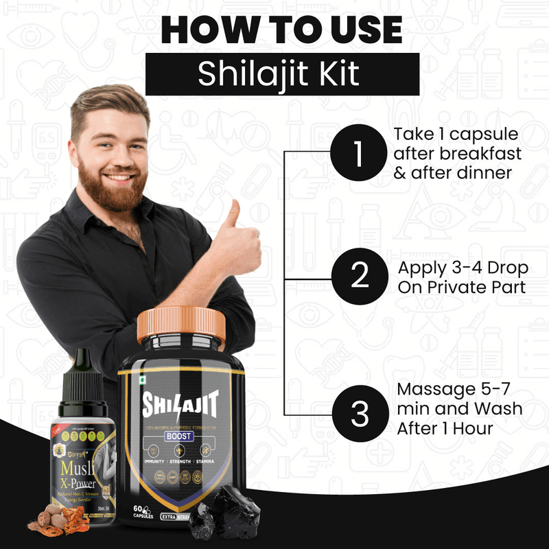 Divya Shree Shilajit Capsule & Musli X-Power Oil Performance Booster Kit For Men