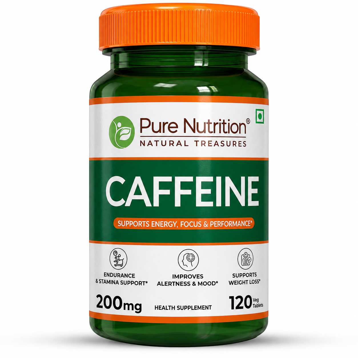Pure Nutrition Caffeine 200mg – 120 Veg Tablets | Natural Energy Booster for Alertness, Focus & Endurance | Pre-Workout Support, Enhances Mental Clarity & Physical Performance | For Men & Women