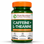 Pure Nutrition Caffeine 100 mg + L-Theanine 200 mg – 60 Vegetarian Capsules