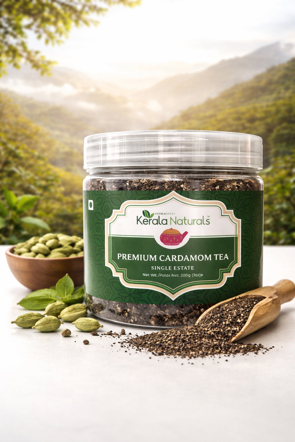 Kerala Naturals Cardamom Tea 200g - Premium Elaichi Chai Loose Leaf Granules