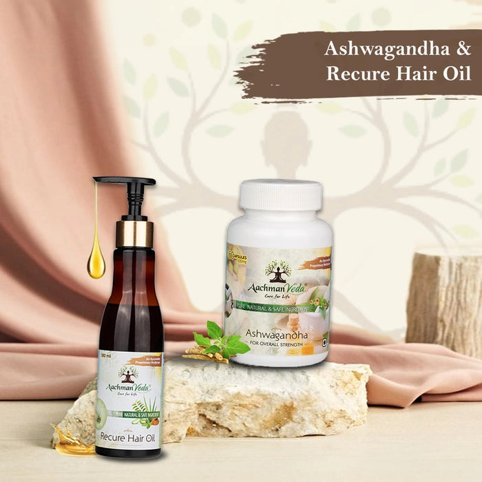 Aachman Veda Ashwagandha With Recure Hair Oil Combo