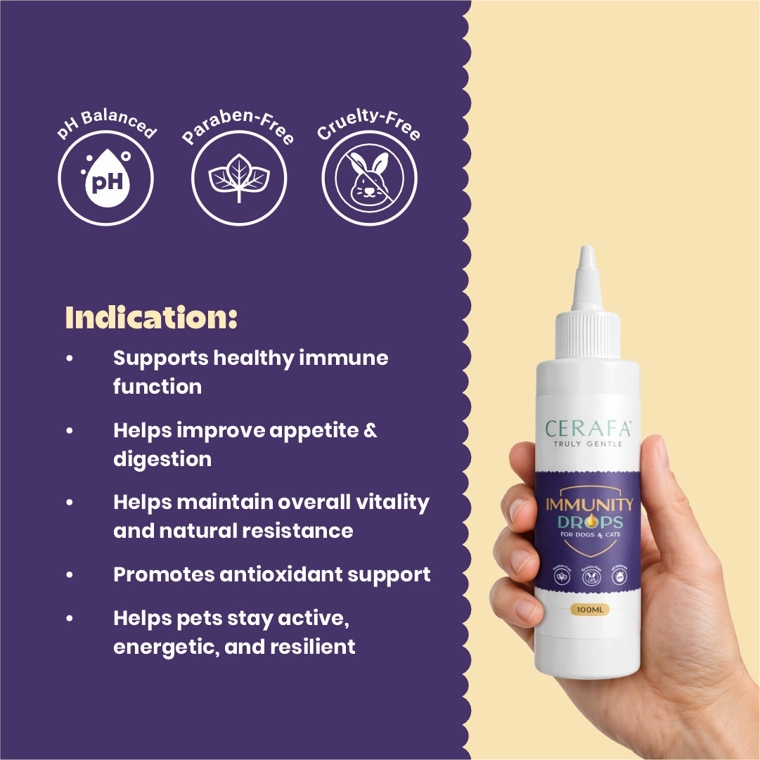 Cerafa Immunity Drops for Dogs & Cats | Ayurvedic Herbal Immunity & Vitality Support for Pets | With Ashwagandha & Moringa | 100 ml