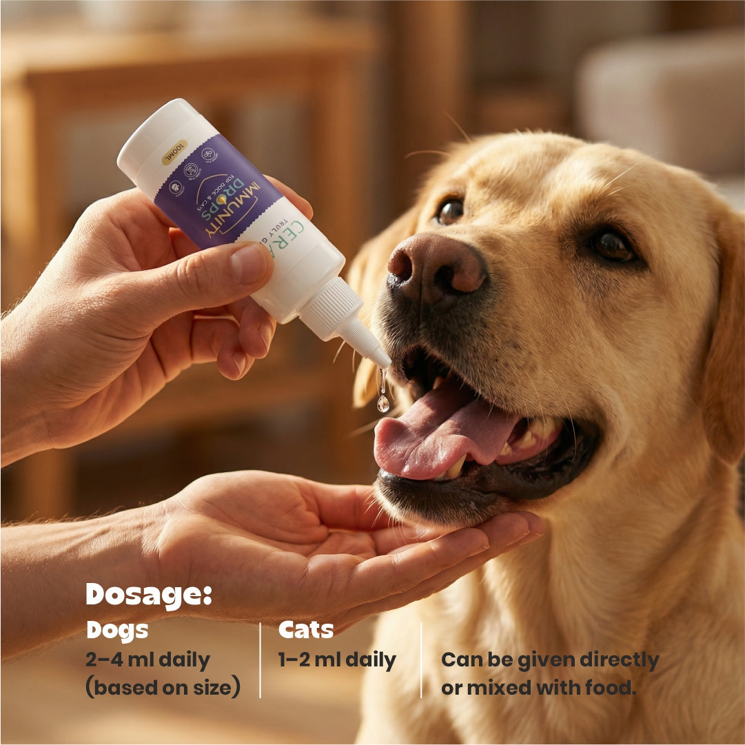 Cerafa Immunity Drops for Dogs & Cats | Ayurvedic Herbal Immunity & Vitality Support for Pets | With Ashwagandha & Moringa | 100 ml