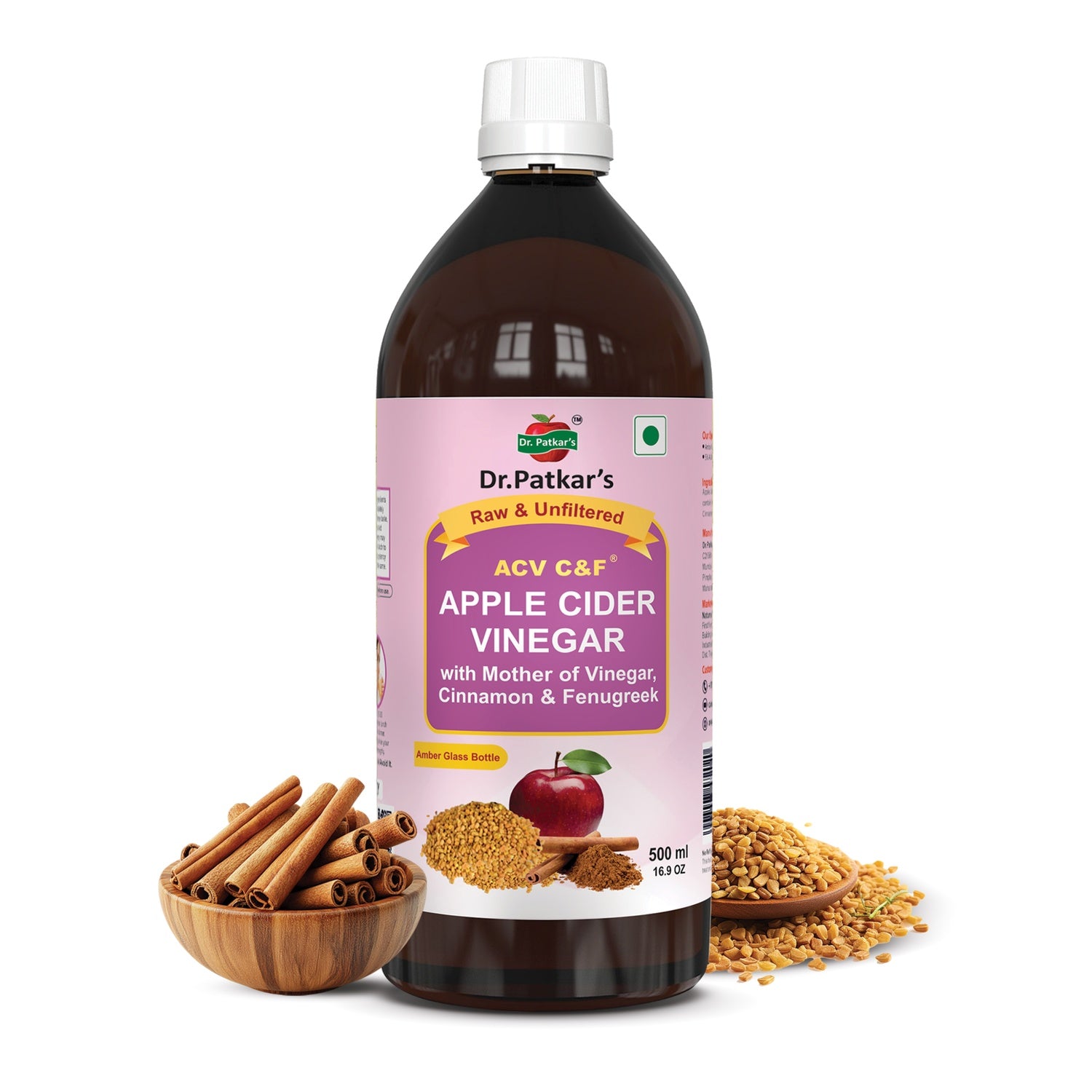 Dr. Patkar's Apple Cider Vinegar Cinnamon & Fenugreek with the Mother -  Pack of 500ml