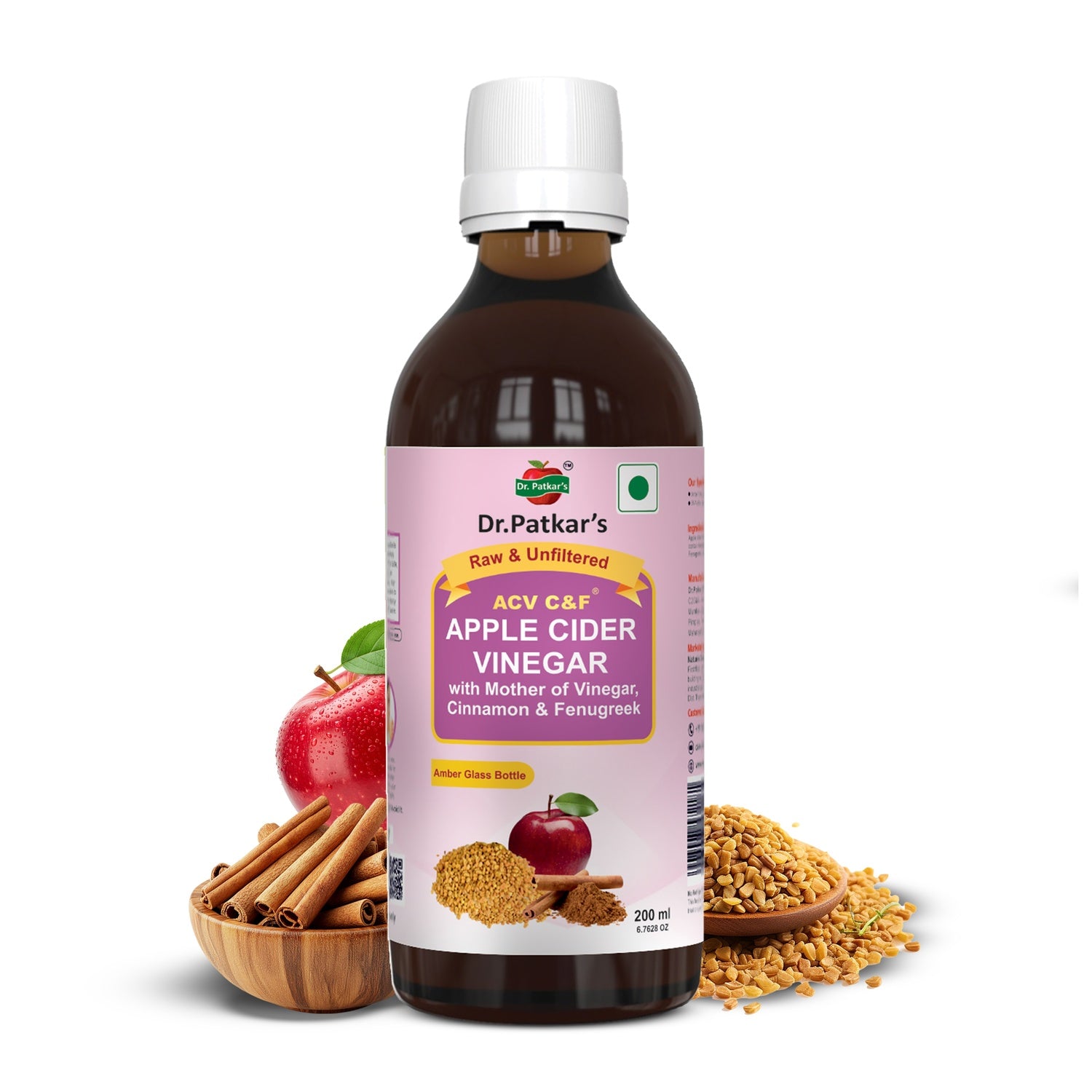 Dr. Patkar's Apple Cider Vinegar Cinnamon & Fenugreek with the Mother -  Pack of 200ml