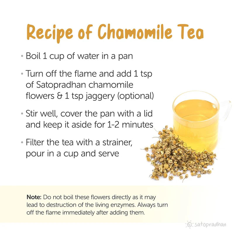 Satopradhan Organic Chamomile Tea 25g - Shade Dried Flowers for Sound Sleep, Relaxation & Anxiety Relief- Perfect for Period Pain Relief, Thyroid & Overall Wellness - Loose Leaf Herbal Tea