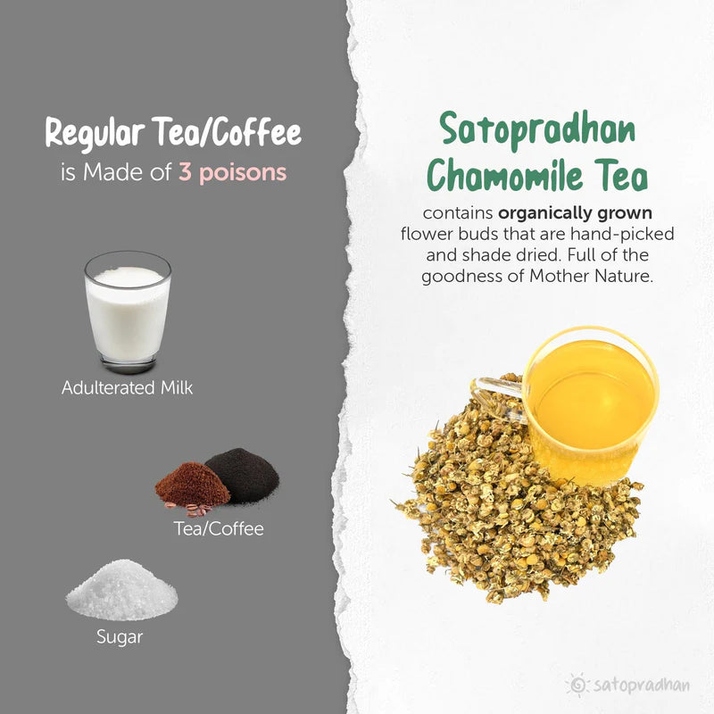Satopradhan Organic Chamomile Tea 25g - Shade Dried Flowers for Sound Sleep, Relaxation & Anxiety Relief- Perfect for Period Pain Relief, Thyroid & Overall Wellness - Loose Leaf Herbal Tea