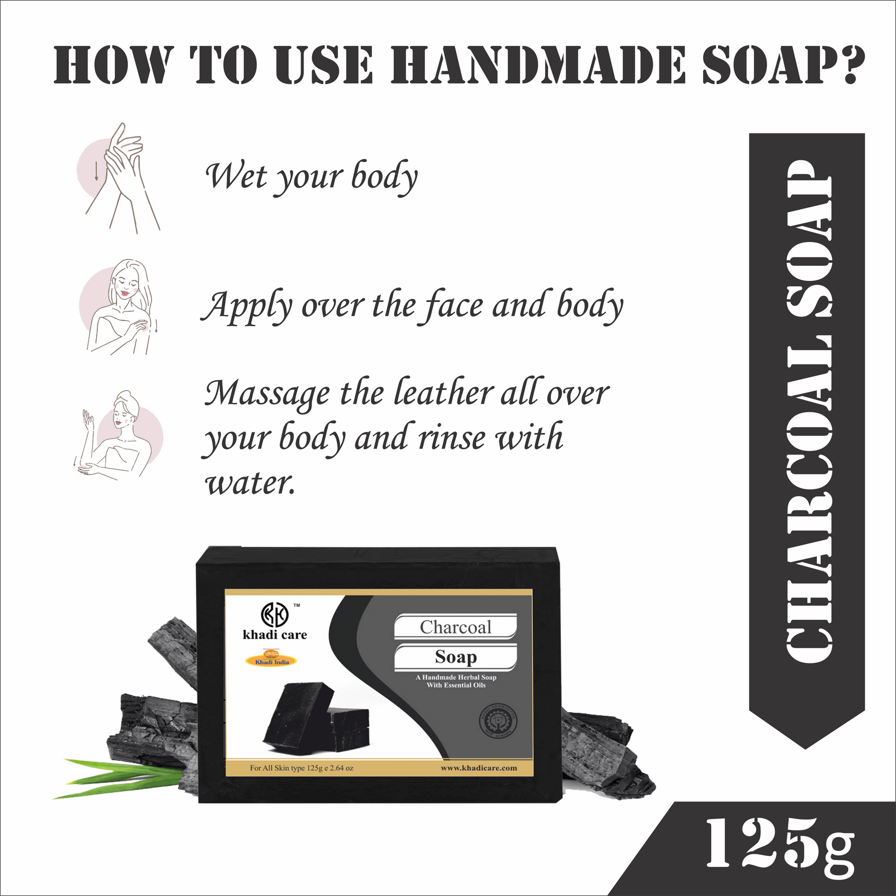 Khadi Care Herbal Charcoal Soap - 125g