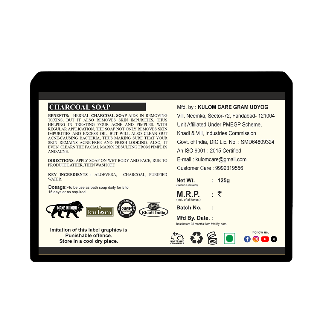 Khadi Care Herbal Charcoal Soap for Deep Cleansing & Acne Control - 125g