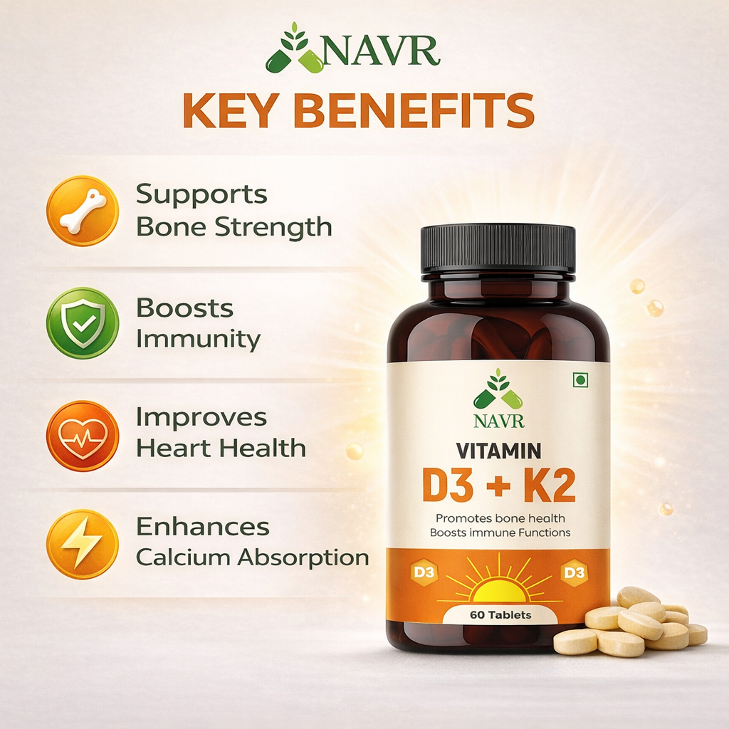 NAVR Vitamin D3 K2 (MK7) Supplement for Bone & Heart Health - 60 Tablets