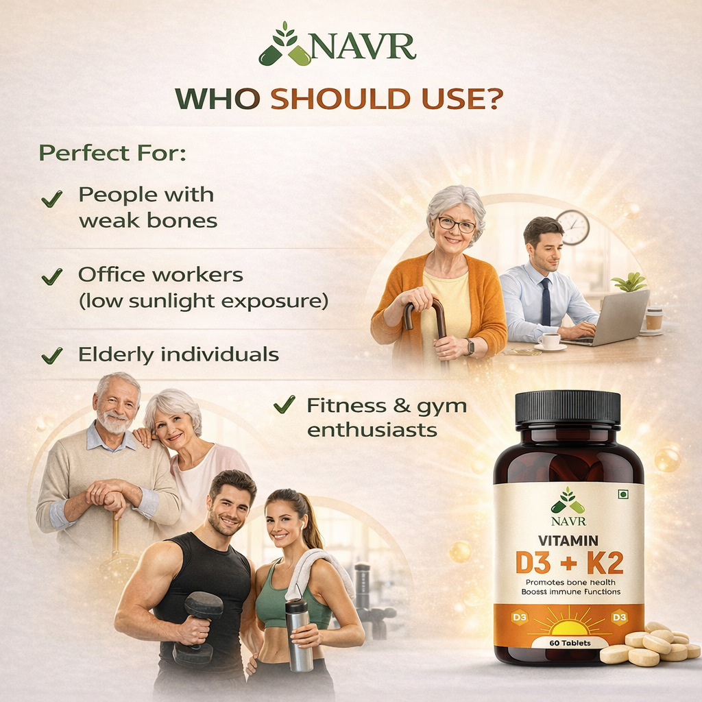 NAVR Vitamin D3 K2 (MK7) Supplement for Bone & Heart Health - 60 Tablets