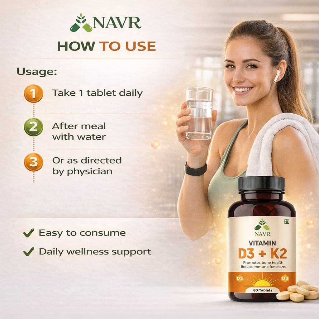 NAVR Vitamin D3 K2 (MK7) Supplement for Bone & Heart Health - 60 Tablets