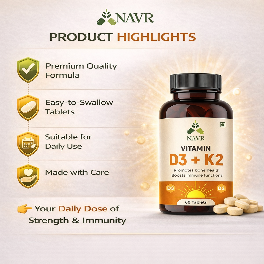NAVR Vitamin D3 K2 (MK7) Supplement for Bone & Heart Health - 60 Tablets